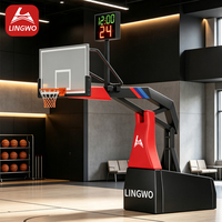 Panier de basket pliable manuel, support réglable non hydraulique avec base rembourrée en verre trempé et horloge LED pour terrain de match