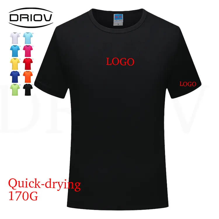 T-shirt uni pour hommes 170g T-shirt en polyester T-shirts à séchage rapide Impression par sublimation personnalisée Logo Gym unisexe T-shirts de sport pour hommes