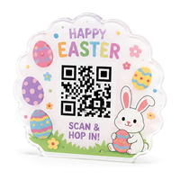 Letrero Ligero de Acrílico con Diseño de Conejito Feliz y Huevo, Logotipo Personalizado Impreso, Placa Decorativa para Pascua, Letrero con Código QR para Decoración de Mesa, Pared o Ventana