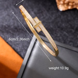 Women's Fashion <b>Bangle</b> <b>Copper</b> Alloy Zircon Inlay Gold And Silver Party Jewelry Micro Insert Open Style - Product Image 3