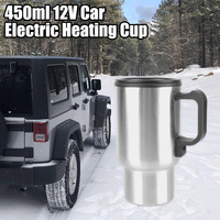 Tasse Chauffante Électrique de Voiture en Acier Inoxydable 12V 450 ml pour Eau, Café, Lait – Bouteille Thermique – Accessoires Auto