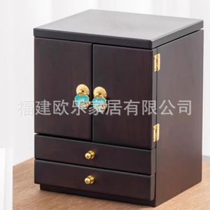 Retro-style Chinese jewelry storage <b>box</b>, high-end and exquisite, with rotating mirror, desktop <b>makeup</b> storage <b>box</b>, wedding - Product Image 4