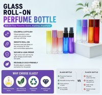 Flacon roll-on en verre pour huile essentielle, 10 ml, rose dégradé, avec bouchon et bille roses, pour sérum de soin de la peau