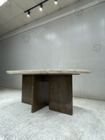 Table à manger d'intérieur de luxe moderne, best-seller, avec plateau en travertin et base en bois, mobilier d'intérieur