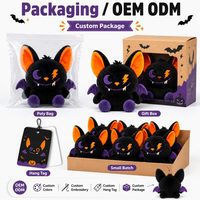 Peluche chauve-souris noire d'Halloween en coton PP, jouet anti-stress, animal en peluche doux avec yeux de lune, pour cadeau de vacances, décoration de fête, faible MOQ, OEM, ODM
