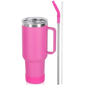 Gobelet isotherme portable en acier inoxydable 304 avec poignée, grande capacité, pour voiture et bureau, 40 oz, avec paille - Product Image 2