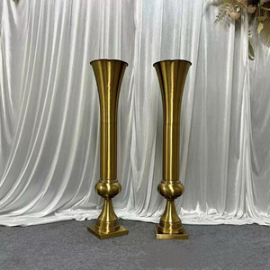 Accesorios para Bodas, Guía de Decoración de Mesa de Comedor, <span class=keywords><strong>Centro</strong></span> de Mesa Dorado con Flores, de Acero Inoxidable Electrochapado - Product Image 4