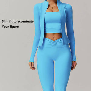 XW-TZ9141-1 Veste d'entraînement Flare, leggings de sport plissés à l'avant, leggings <span class=keywords><strong>push</strong></span>-<span class=keywords><strong>up</strong></span>, ensembles de yoga de fitness taille haute pour femmes - Product Image 2