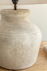 Hamo Vase Lamp White/<b>Light</b> Fawn Water Jug Table Lamp Mottled Beige Weathered Vintage Wabi Sabi Fabric Decorative Art Deco - Product Image 3