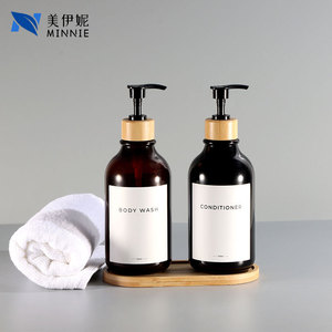 ขวดสบู่เหลวมินนี่ 500 มล. แบบหัวปั๊ม ขวดใส่ครีมนวดผม ฝาไม้ สำหรับการดูแลประจำวัน - Product Image 1