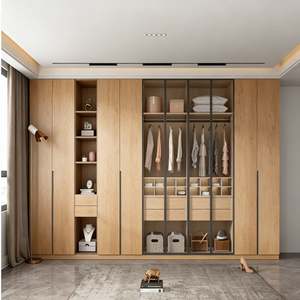 BALOM Custom Modern Minimalist Wardrobe with <b>Glass</b> Doors Custom Bedroom Closet Storage Cabinet with Open <b>Shelves</b> Hanging Area - Product Image 5