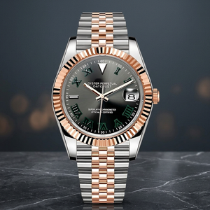 Montre personnalisée avec logo Hercules, mouvement Seiko NH35, modèle Wimbledon Dayjusts, bracelet Jubilee gris argenté rose, en acier inoxydable, analogique, avec breloque. - Product Image 2