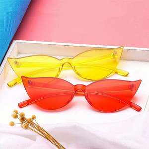 Lunettes de soleil œil-de-chat sans monture tendance vintage pour femmes, couleurs bonbon (rouge, rose, jaune) – Vente en gros personnalisée - Product Image 1