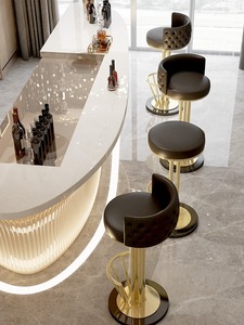 Muebles <span class=keywords><strong>de</strong></span> <span class=keywords><strong>Cocina</strong></span> Modernos, Sencillos y Elegantes <span class=keywords><strong>de</strong></span> Cuero Negro y Acero Inoxidable Dorado con Sillas <span class=keywords><strong>de</strong></span> Bar Giratorias - Product Image 6