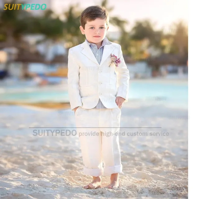 Linen Children's Fashion Suit Notch Lapel Pants Two Piece Set Kids Casual Outfit Wedding Party Gentlemen