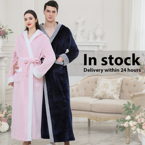 Invierno más tamaño largo con capucha polar <span class=keywords><strong>Rob</strong></span> ligero suave cálido polar Albornoz ducha Spa bata larga - Product Image 6