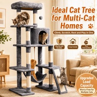 Arbre à chat multi-niveaux de grande taille pour chats d'intérieur, tour à chat avec niche, hamac, planche à gratter inclinée et poteau en sisal