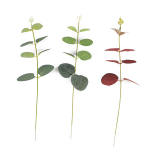 <b>Artificial</b> Eucalyptus Leaf <b>Stem</b> Green Red Silk Flower Decor For Wedding Indoor Use High Simulation Leaves - Product Image 4