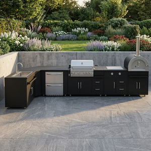 Cuisine extérieure modulaire en acier inoxydable <span class=keywords><strong>à</strong></span> texture métallique, fraîche au toucher, <span class=keywords><strong>antirouille</strong></span>, idéale pour villa - Meilleures ventes - Product Image 1