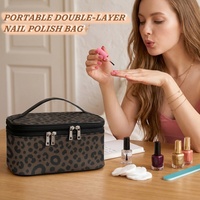Trousse de Maquillage Double Couche en Cuir PU Imprimé Léopard Marron avec Poignée – Organisateur de Voyage pour Cosmétiques