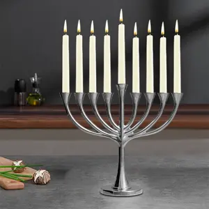 Low MOQ Factory Supplier Silver Metal Wedding Hotel Decorate Candlestick Holder Jewish Hanukkah Menorah