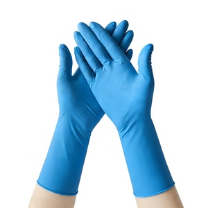 Guantes de nitrilo médicos de manga larga para examen, con textura en los dedos, 4 mil, desechables, sin polvo, azules, 12 pulgadas, para médicos - Product Image 1