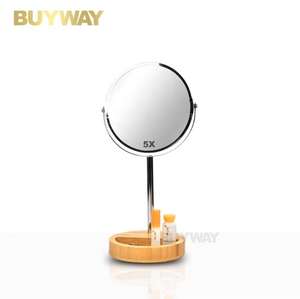 Miroir de courtoisie <span class=keywords><strong>double</strong></span> face en métal avec grossissement 5X, base de rangement en bambou, miroir de table, Espejos De Madera, Spiegel - Product Image 5