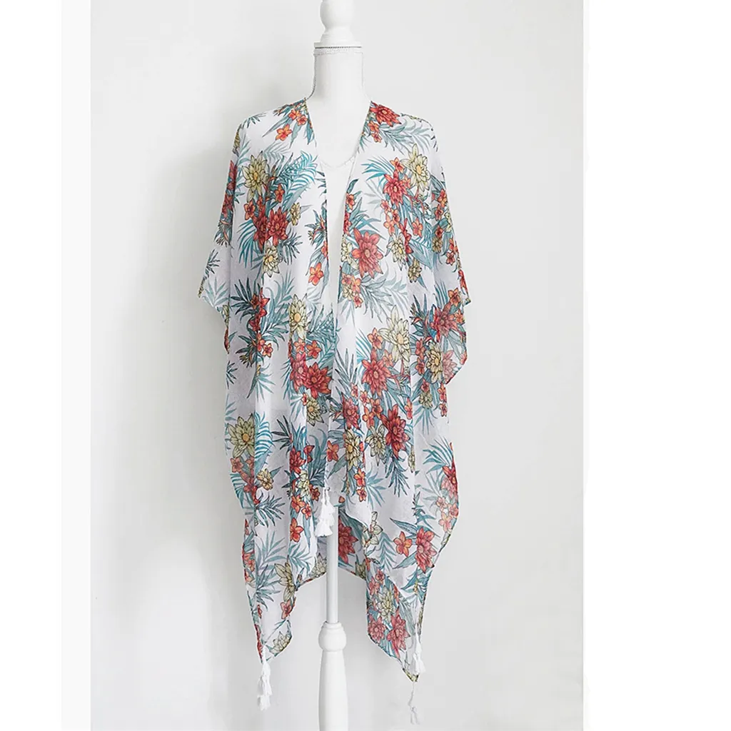 Xale floral estampado em algodão, moderno, feminino, para o verão, praia, cobertura, flor, hijab, poncho de franja, 2021