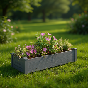 Gray <b>Rectangular</b> Wooden Planter Raised Bed For Garden <b>Flower</b> <b>Pots</b> And Planters - Product Image 2