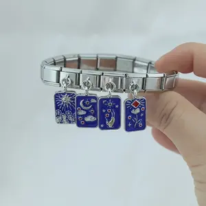 Hapiship 2024 moda mujer regalo <span class=keywords><strong>Tarot</strong></span> cielo azul estrellado encanto italiano enlaces ajuste 9mm pulsera de acero inoxidable DIY joyería DJ1311 - Product Image 5