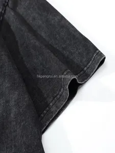 เสื้อยืดพิมพ์ลายพัฟ Dtg สำหรับผู้ชายแนวสตรีทแวร์ผ้าคอตตอนลดไหล่เสื้อซักกรดแขนสั้นผ้าคอตตอนไซส์ใหญ่สำหรับ280gsm - Product Image 3