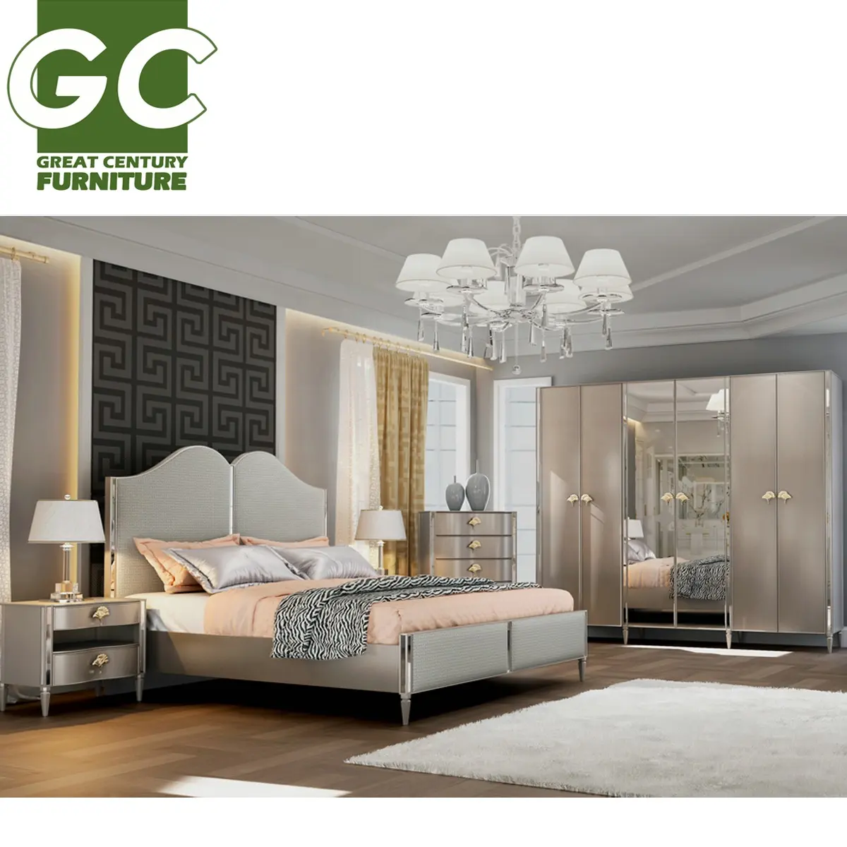 GC เฟอร์นิเจอร์ GBR-6606ห้องนอนหลักชุดสีมันวาวสูง MDF ชุดห้องนอนเฟอร์นิเจอร์ห้องนอนหรูหรา