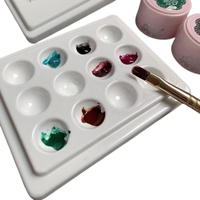 Palette à ongles multifonctionnelle à 12 compartiments, rectangulaire, imitation céramique, outil de mélange de gel et d'aquarelle avec couvercle pour les fournitures de nail art