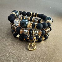 Bohemian kralen armbandenset met hartjes van legering voor vrouwen - grensoverschrijdende etnische stijl - kleurrijke handgemaakte rekbare armband cadeau