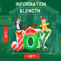 Décoration de Noël gonflable de 1,80 m avec inscription JOY, pingouin et bonhomme en pain d'épices, éclairage LED, pour jardin extérieur