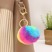 Crochets pour boules de fourrure multicolores, accessoires de sac à main pour femmes, vente en gros, pendentifs porte-clés pompons arc-en-ciel en peluche faits à la main et colorés