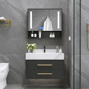 Uso domestico lusso grigio stile marmo top singolo lavandino vanità bagno galleggiante in vendita