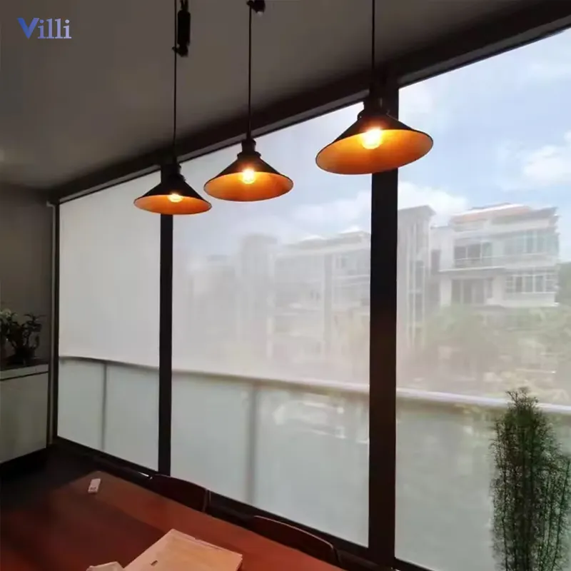 Patio PVC fabric remote control smart outdoor windproof Waterproof electric motorized roller blinds