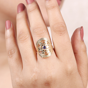 Chapado en oro 925 Plata de ley fino diseño delicado joyería de piedras preciosas de moda anillo de iolita Natural - Product Image 3