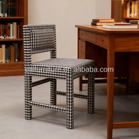 Chaise d'appoint moderne et élégante en tissu vichy à carreaux noir et blanc Chaises de salle à manger en bois pour table à manger