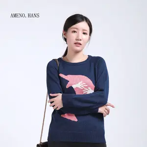 Hiện Đại Intarsia Đan Thiết Kế Mô Hình Cá Heo Áo Thun Áo Len Dành Cho Phụ Nữ