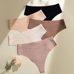 Slip a vita media senza cuciture in seta ghiaccio, taglia grande, con inserti in rete, sexy, a V, per yoga e sport - Product Image 1
