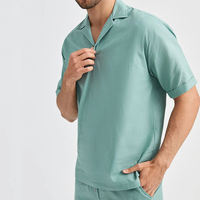 Populaire décontracté hommes été surdimensionné col rabattable solide vert menthe survêtements courts personnalisé classique confort t-shirt et short ensemble