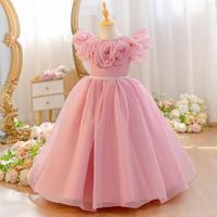 Nouvelle Robe d'Été pour Filles, Robe de Princesse à Fleurs en Relief pour Anniversaire, Robe de Performance Trapèze Longueur Genou pour Enfants