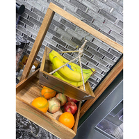 2-laags houten fruitmand, groente- en fruitopbergbak voor aanrechtblad, fruitkom met bananenhanger voor thuisgebruik