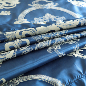 Juego de edredón Jacquard azul real sedoso de satén de lujo de estilo barroco Retro europeo patrón impreso con cremallera oculta - Product Image 6