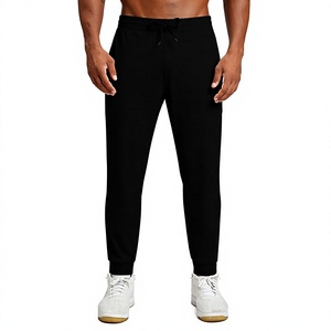 Pantalon de jogging noir pour homme, taille élastique avec cordon de serrage, décontracté, pour la gym et la détente, 100 % coton, tricoté mi-lourd, idéal pour l'automne - Product Image 1