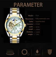 Montre-bracelet mécanique pour homme personnalisable, bracelet en acier 316L, fond transparent, phase de lune, montre de luxe pour cadeau