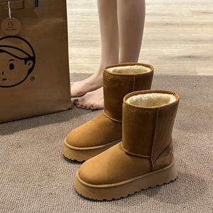 Sepatu Bot Salju Wanita Musim Gugur/Dingin 2025 Terbaru, Berlapis Bulu Tebal, Ukuran Besar, Model Klasik Dasar - Product Image 1