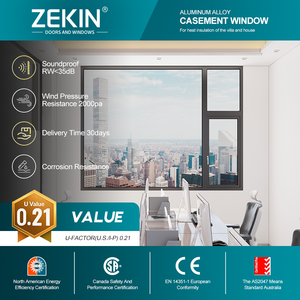 Ventana Abatible de Aluminio al por Mayor, con Rotura de Puente Térmico, Resistente a Impactos de Huracanes, Doble Vidrio Templado, AS2047 CE - Product Image 1